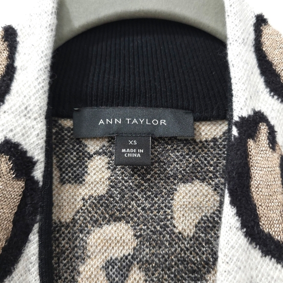 ANN TAYLOR White Gold Black Ombre Leopard Pocket Cardigan, Wool Blend, XS - Picture 5 of 12